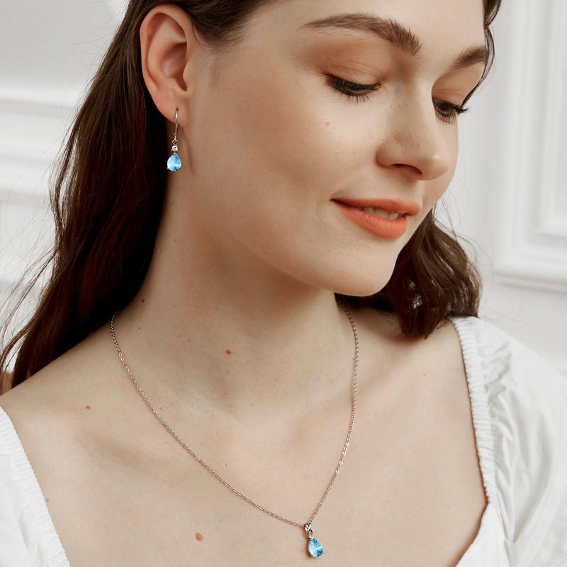 VOLUKA 925 Sterling Silver 7 * 9mm Blue Topaz Teardrop Leverback Earrings Drop Dangly Gemstone Dangle Earrings Hypoallergenic Jewelry Birthday Gifts for Women - Image 2